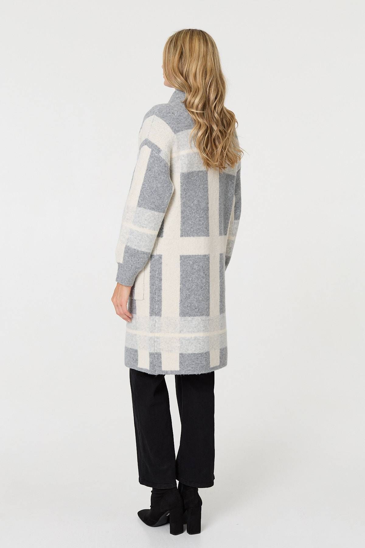 Izabel London Checked Open Front Longline Cardigan