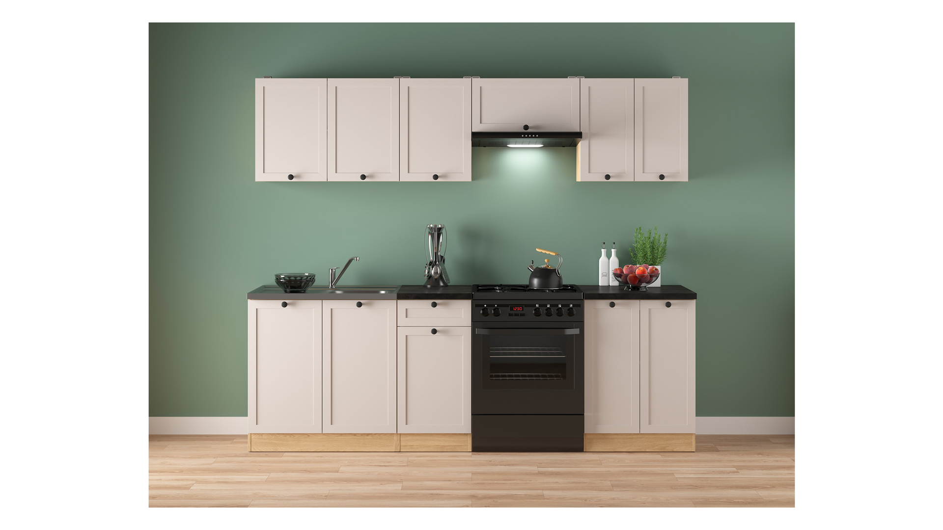 Komplet kuchennyJunona Line 240 cm dąb bernstein/uni kaszmir z blatem