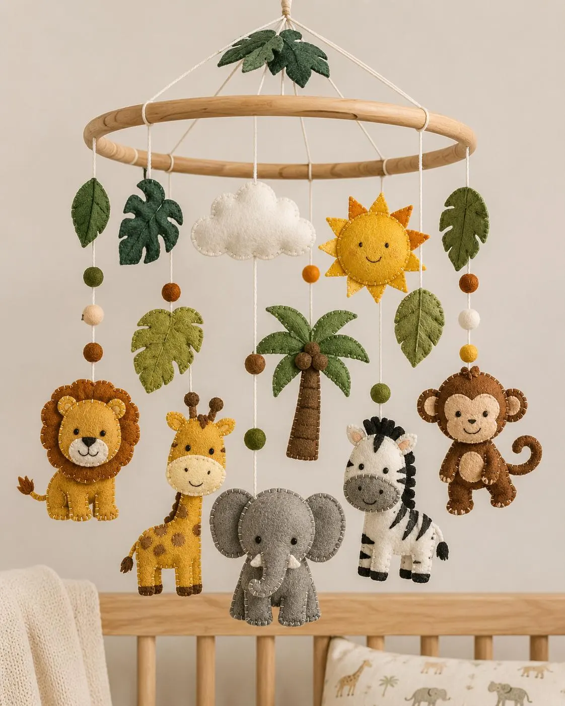 Woodland Felt Baby Mobile, Forest Animals Crib Decor, Handmade Nursery Hanging