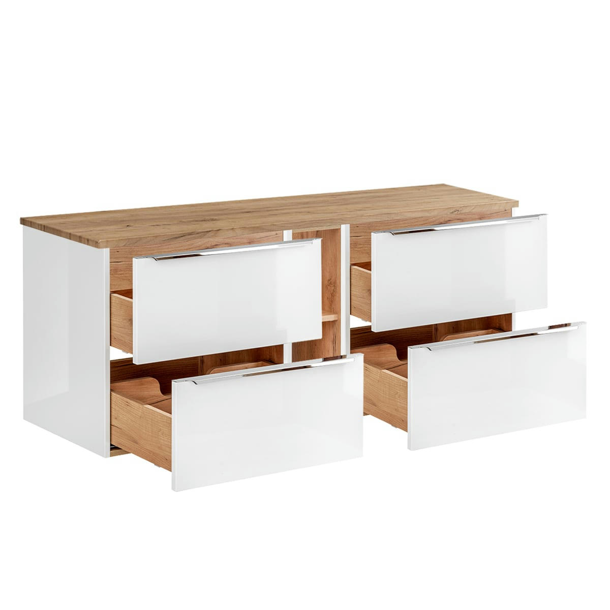 - Meuble sous-vasque 140cm 2 niches blanc et naturel