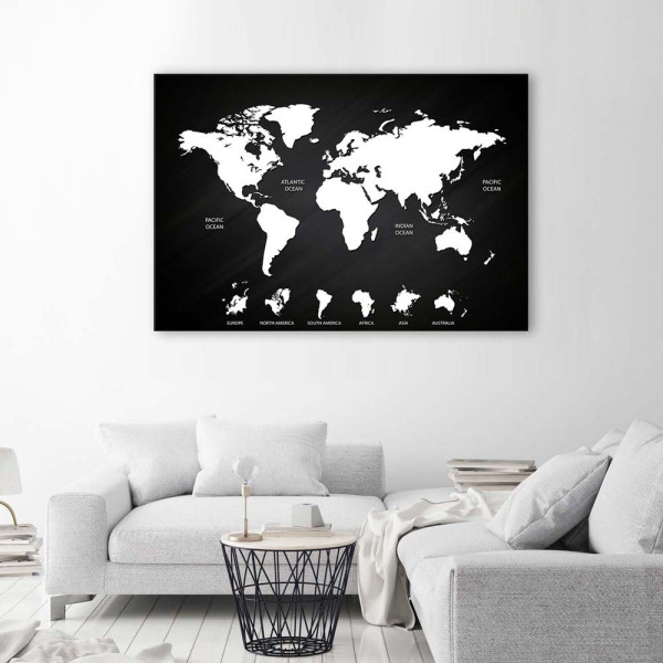 Feeby Obraz na płótnie Mapa świata czarno biała 60x40