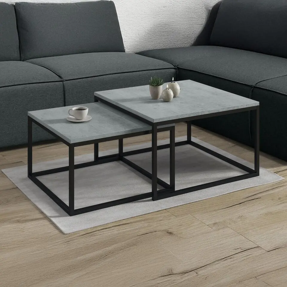 Meubella - Salontafel Styler - Betonlook - Eiken - 70 cm - set van 2