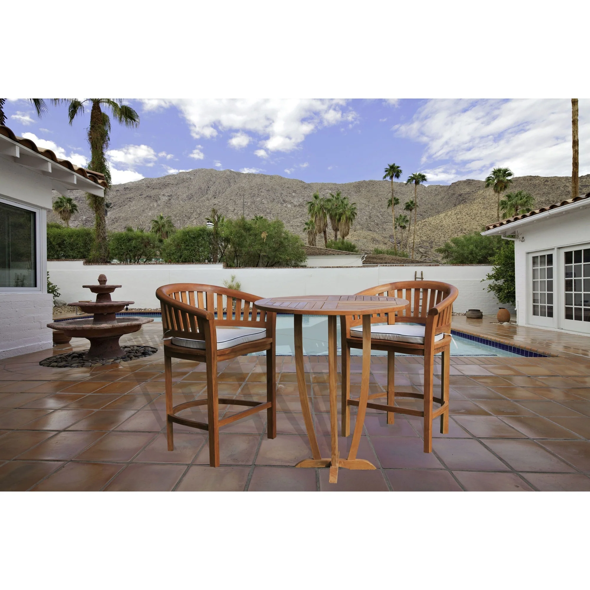 Chic Teak Miami Teak Wood Round Outdoor Patio Bar Table, 35 inch