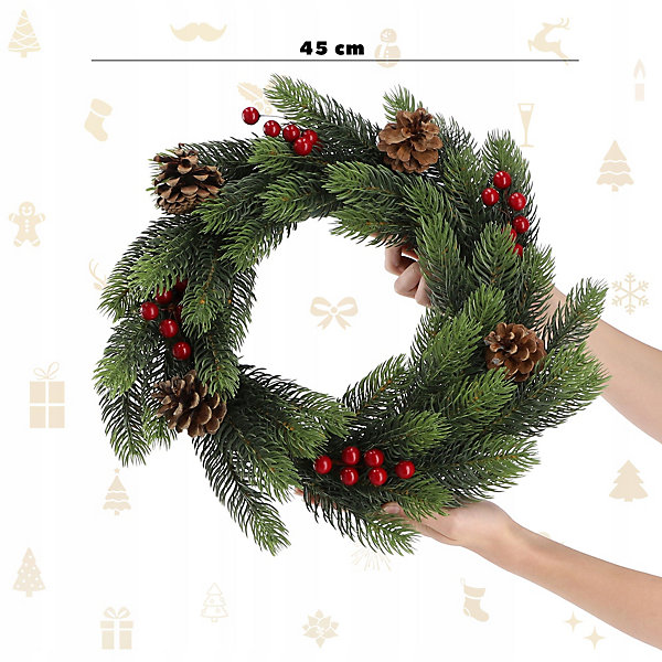 KADAX Couronne de Noël Décoration de Porte 45cm Premium