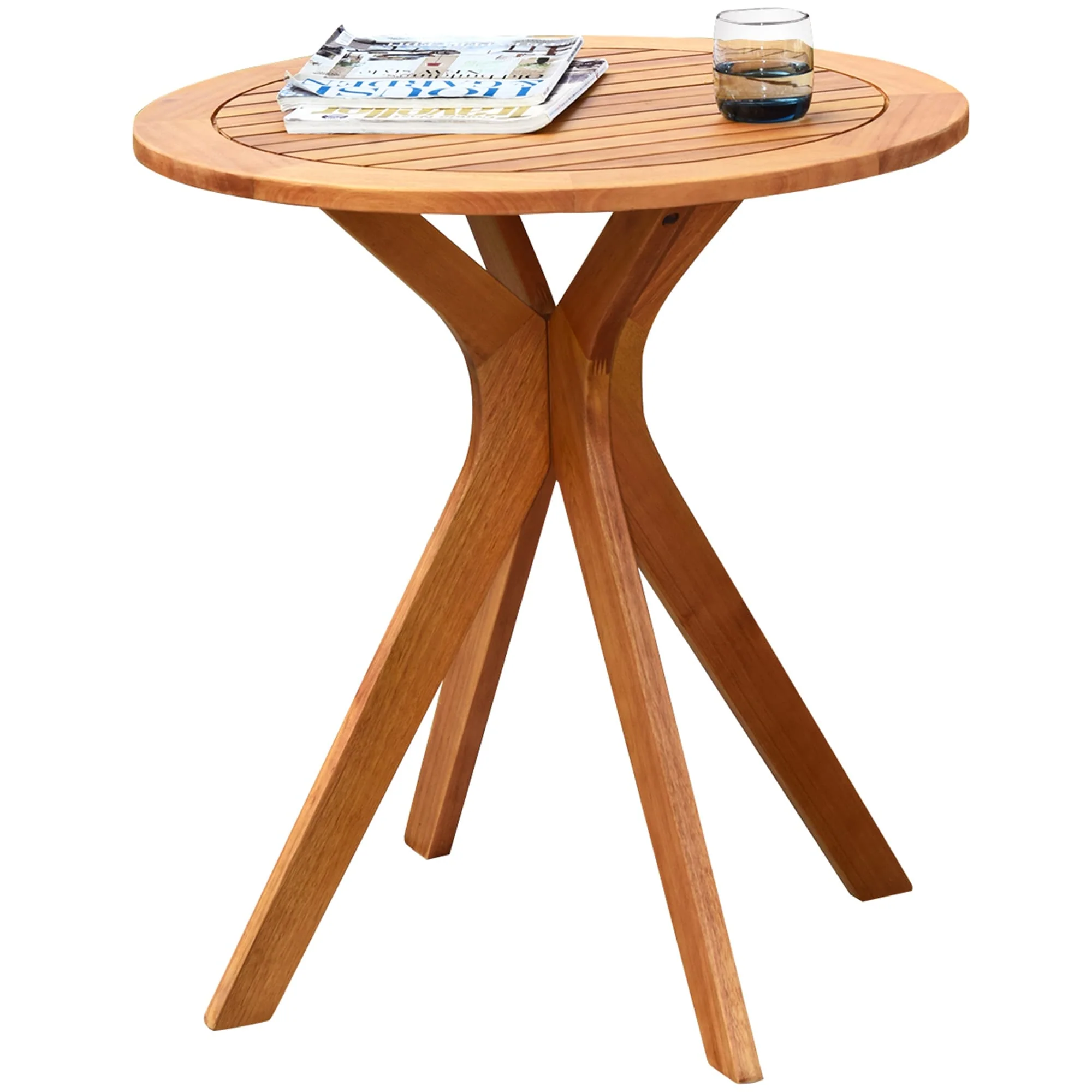 Costway 27'' Outdoor Round Table Solid Wood Coffee Side Bistro Table - See Description
