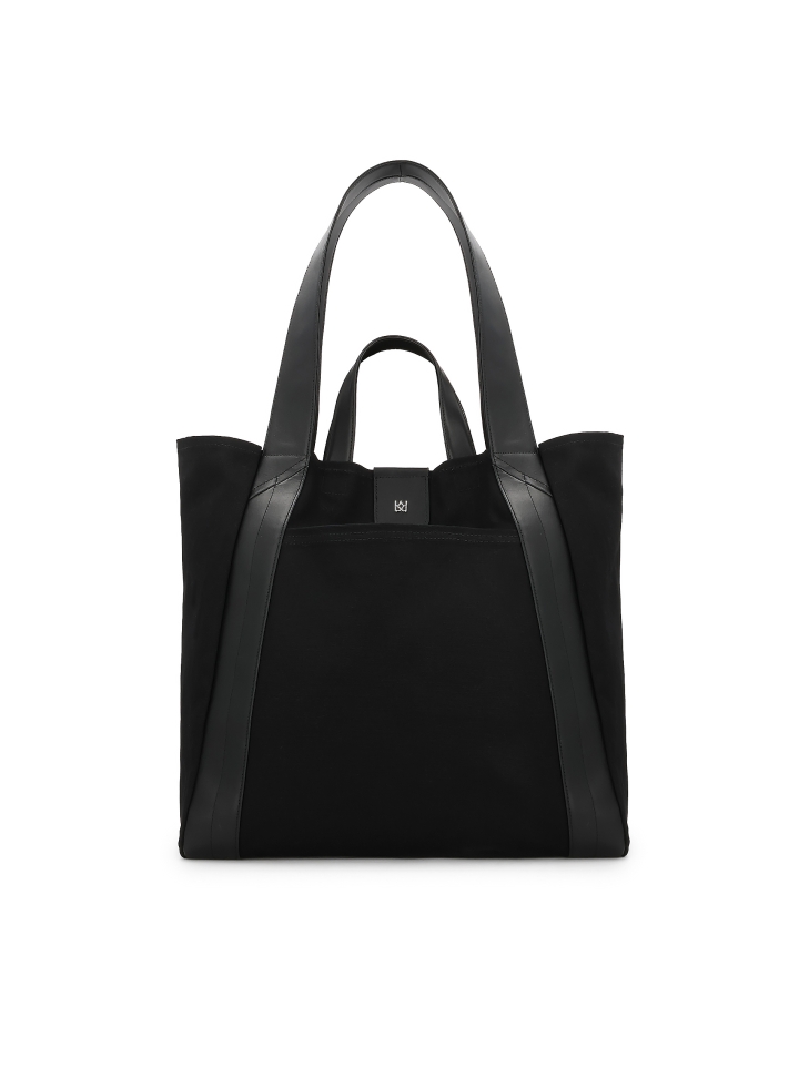 Black fabric bag with double leather handles