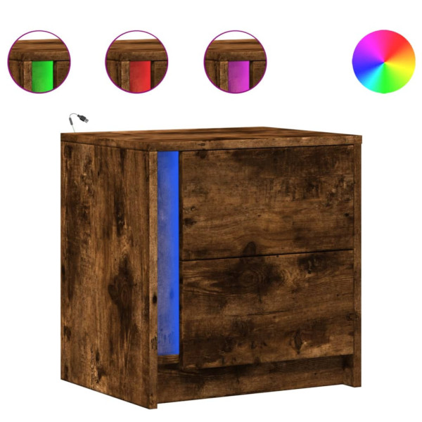 Szafka Nocna Stolik Komoda Brązowa z Szufladą z LED Do Sypialni 43x34x45 cm