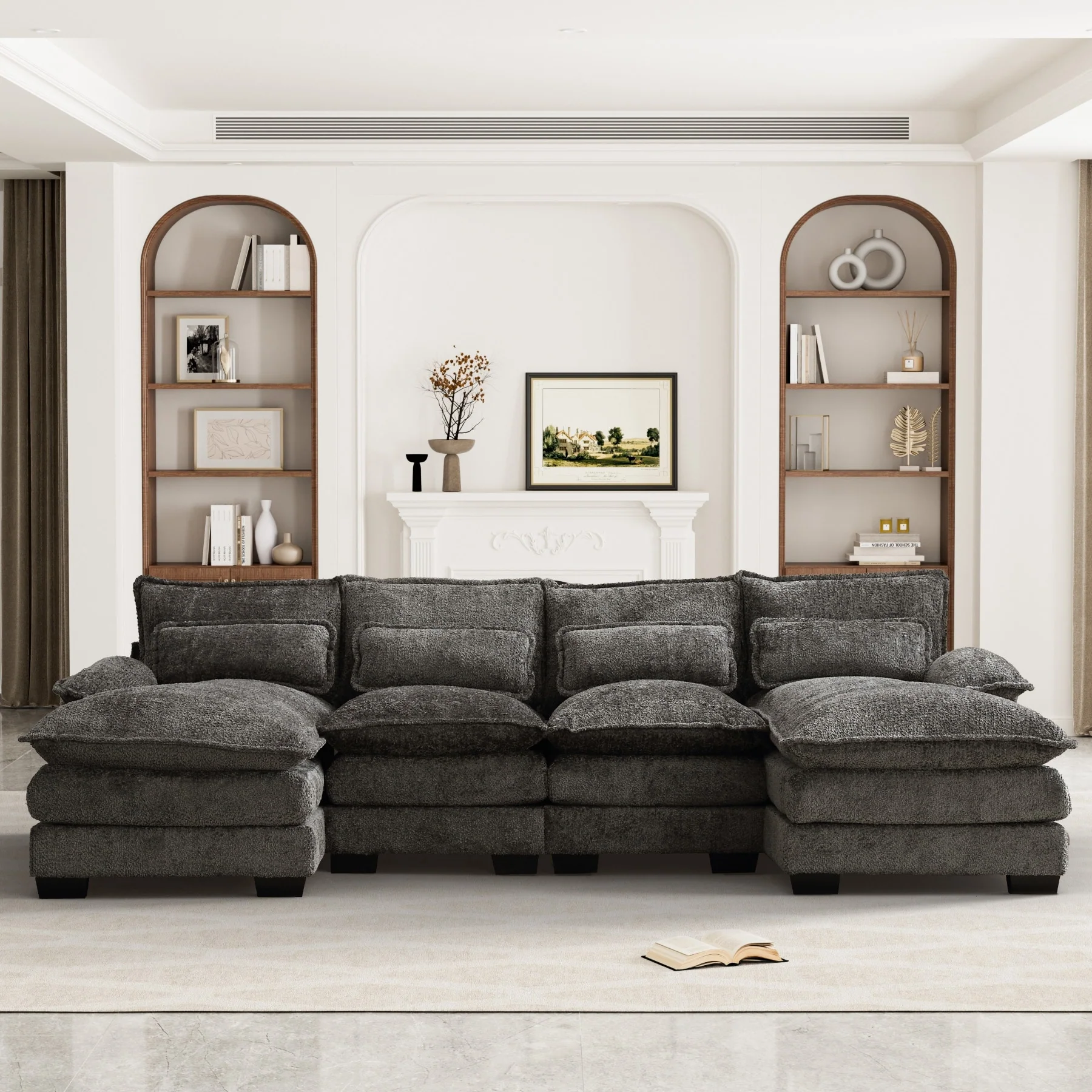 Ouyessir Large Chenille Fabric U-shaped Sectional Sofa with Cushions