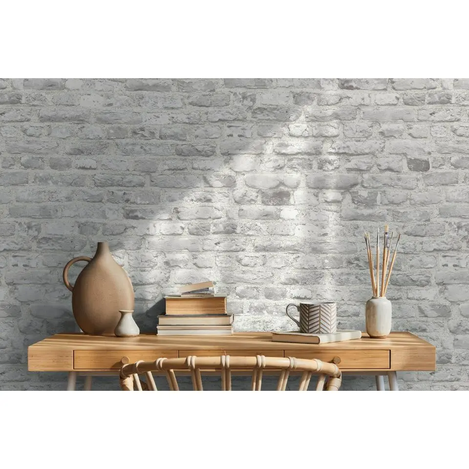 A.S. Cr&eacute;ation behang steen grijs en wit - 53 cm x 10.05 m