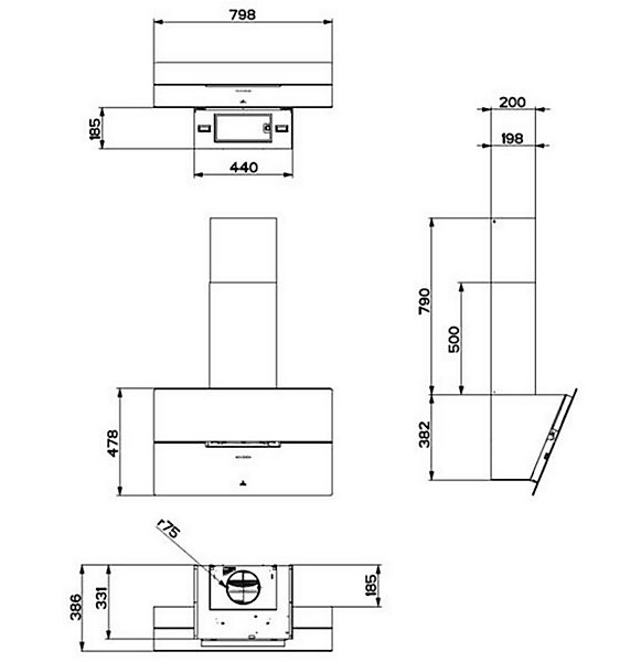 Hotte décorative inclinée 80cm 590m3/h noir Roblin 6989541 molière 800 verre