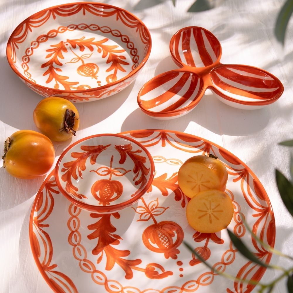 J-Line kom Granada High - keramiek - wit/oranje - small - Ø 14 cm