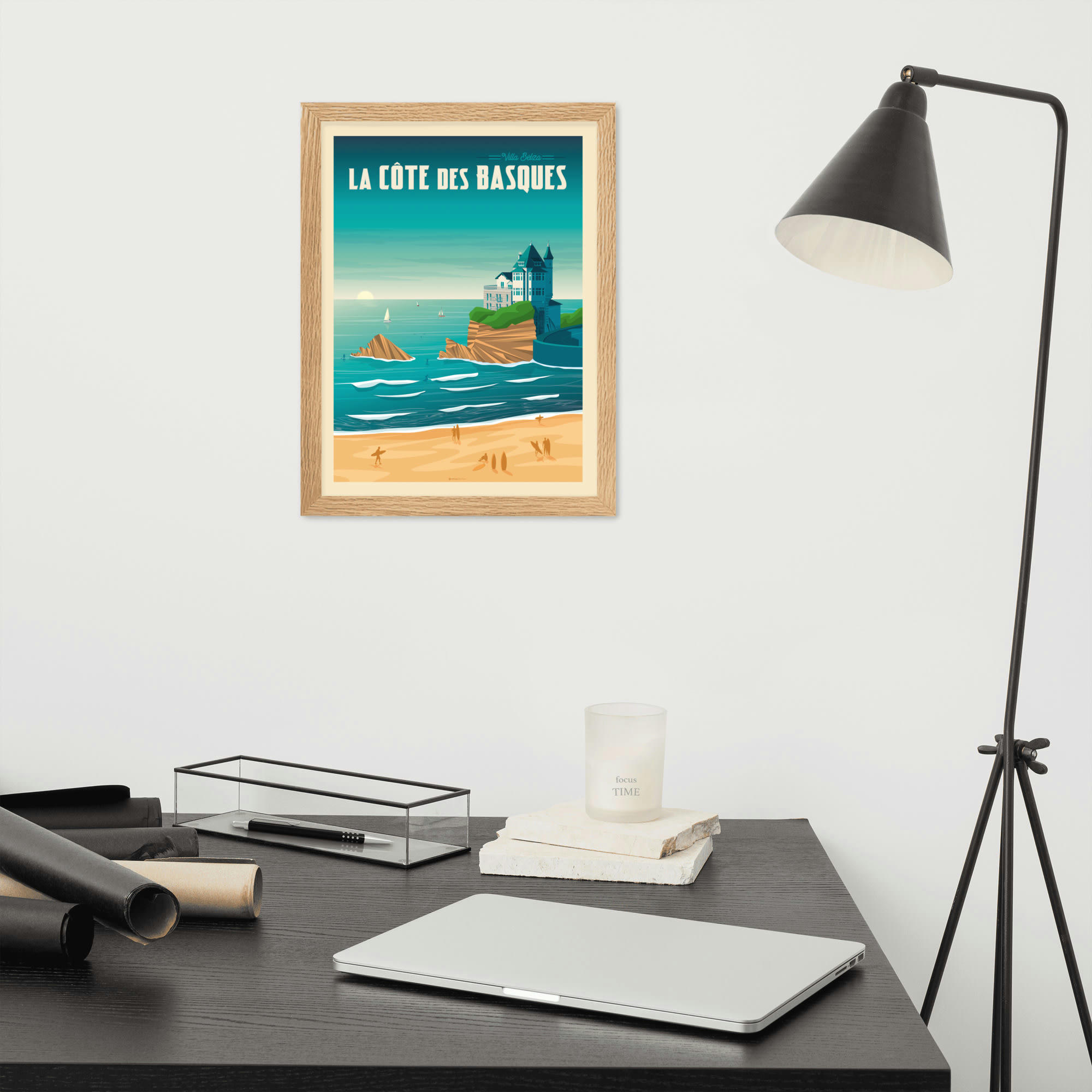 - Affiche Biarritz France avec Cadre (Bois) 21x29,7 cm