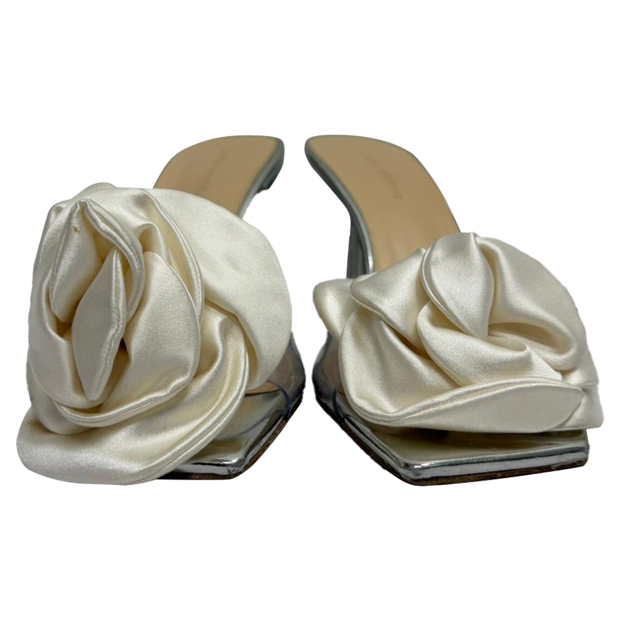 Magda Butrym Preloved Flower Plexi Slide Sandal Heels in White PVC