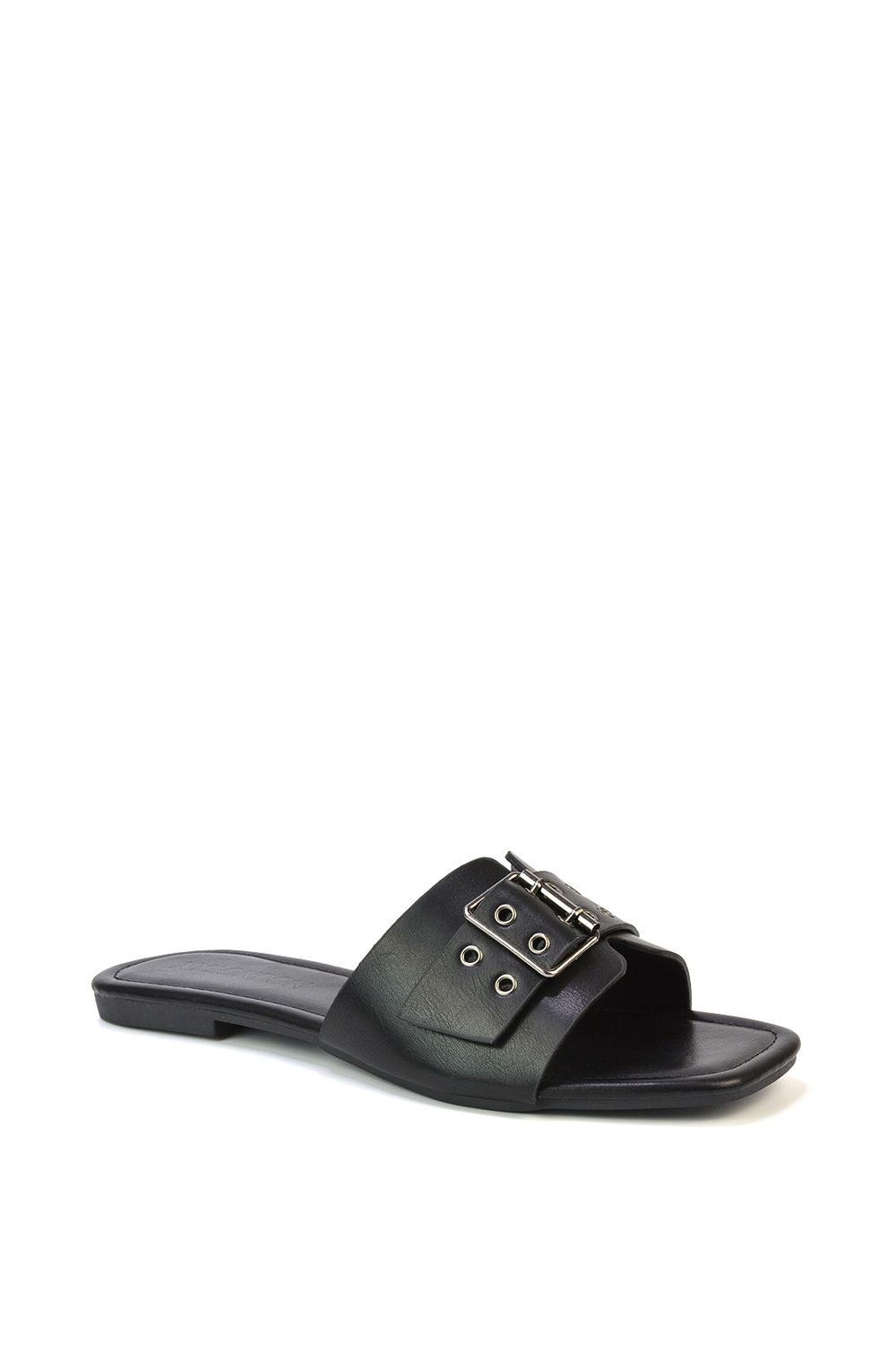 XY London Inez' Square Toe Slip On Strappy Flat Sandals With Buckle