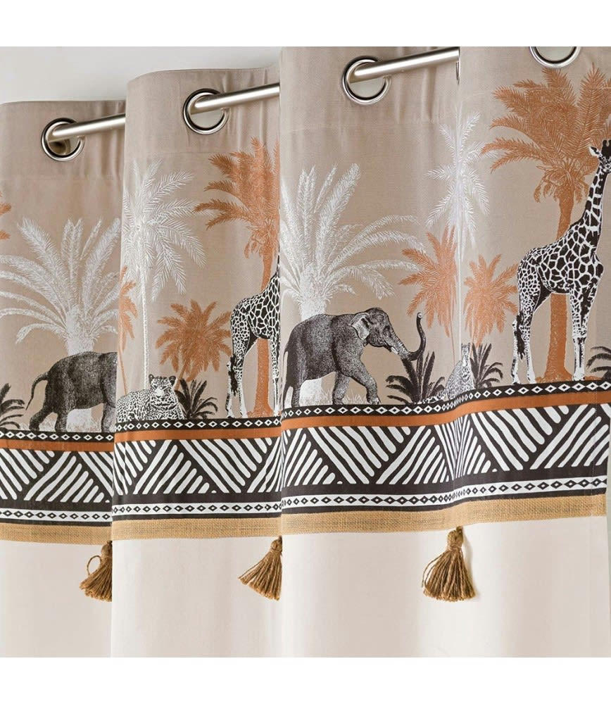 - Rideau  140x240 uni top pompons Kenya lodge taupe coton