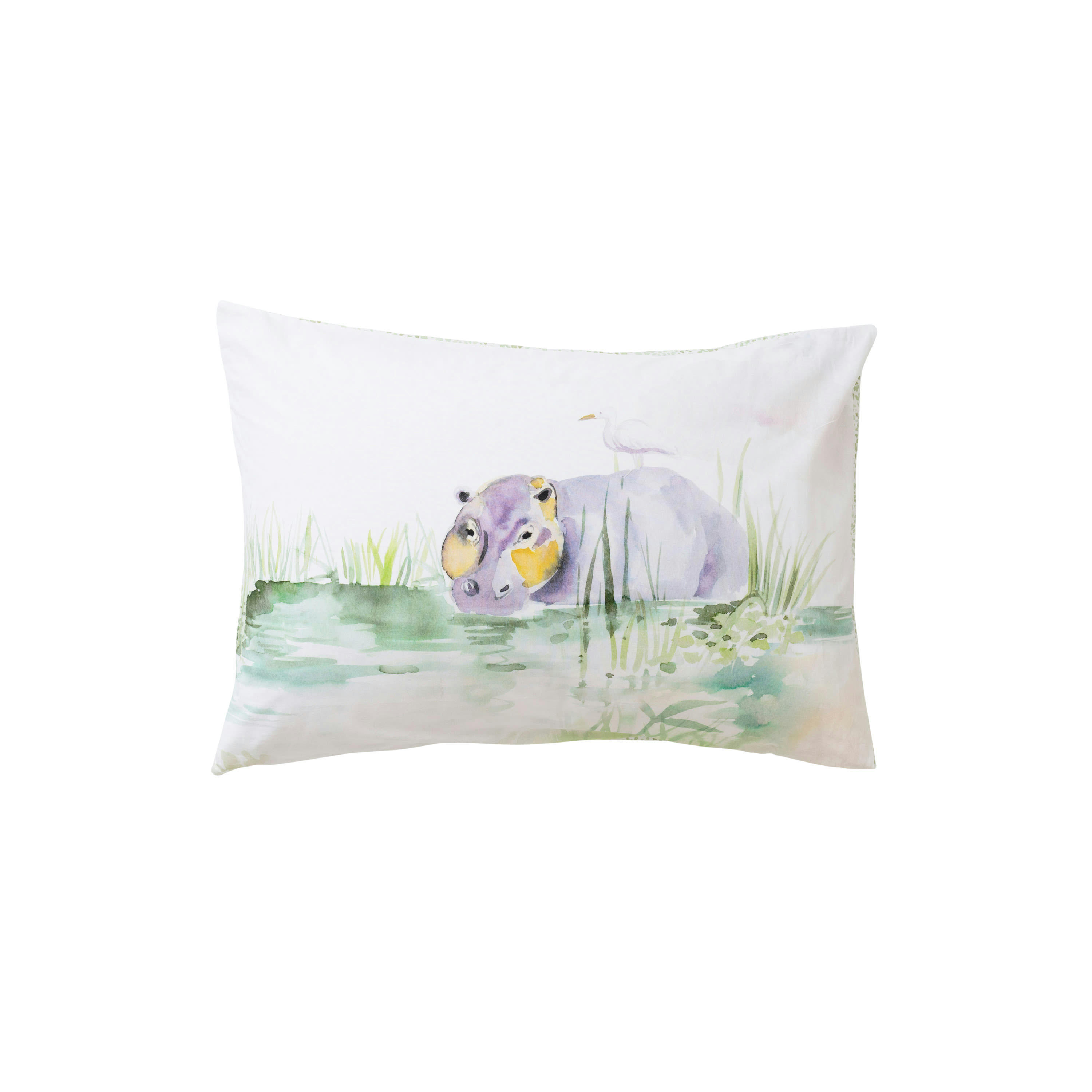 SAFARI - Taie d'oreiller rectangulaire pur coton bio imprimé bleu 50 x 70 cm