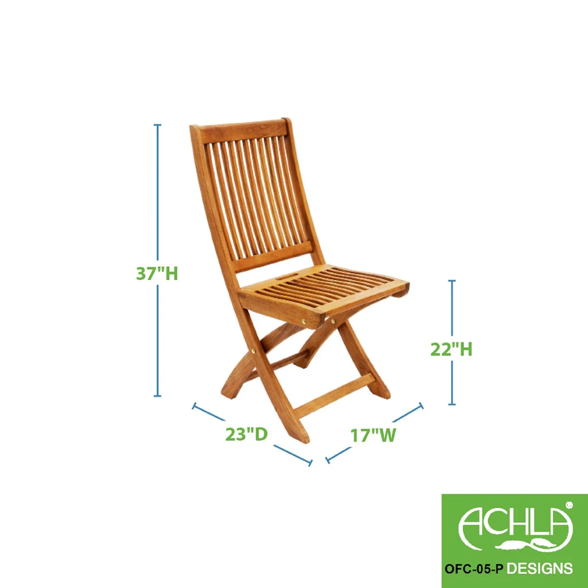 Achla Designs 37H Natural Oil Finish Wooden Indoor/Outdoor Folding Chair, Home Patio Garden Seating