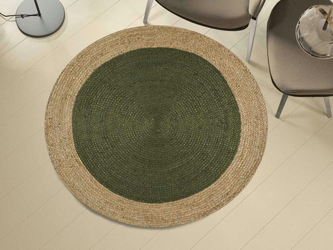 MAHON - Tapis rond en jute vert, 120X120 cm