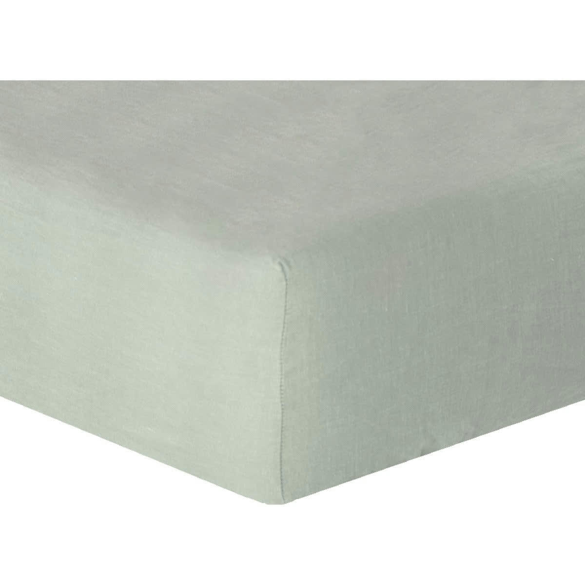 HORTENSE - Drap housse lin lavé  160x200x30 vert amande