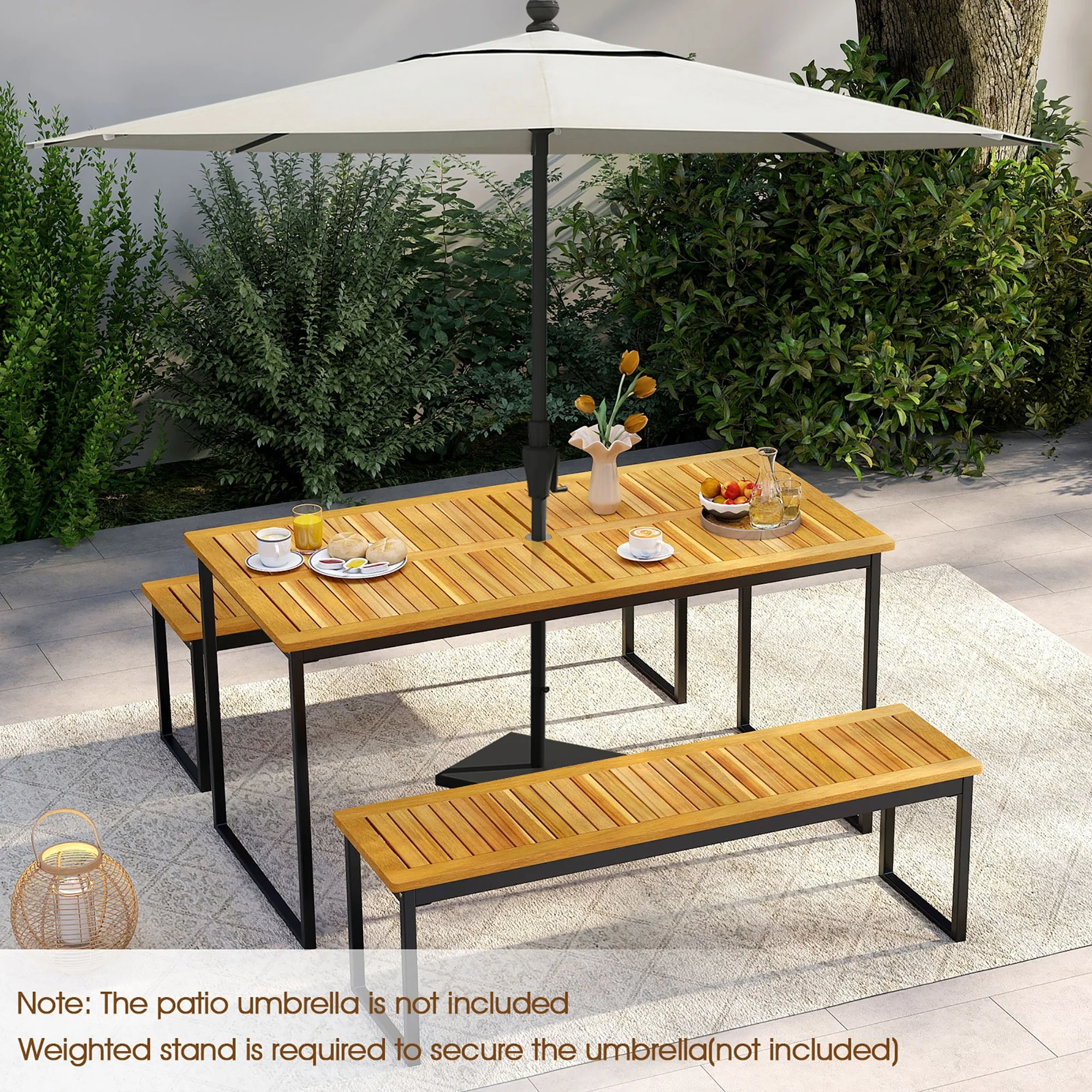 Gymax 3 PCS Outdoor Dining Set for 6 w/Acacia Wood Tabletop Metal