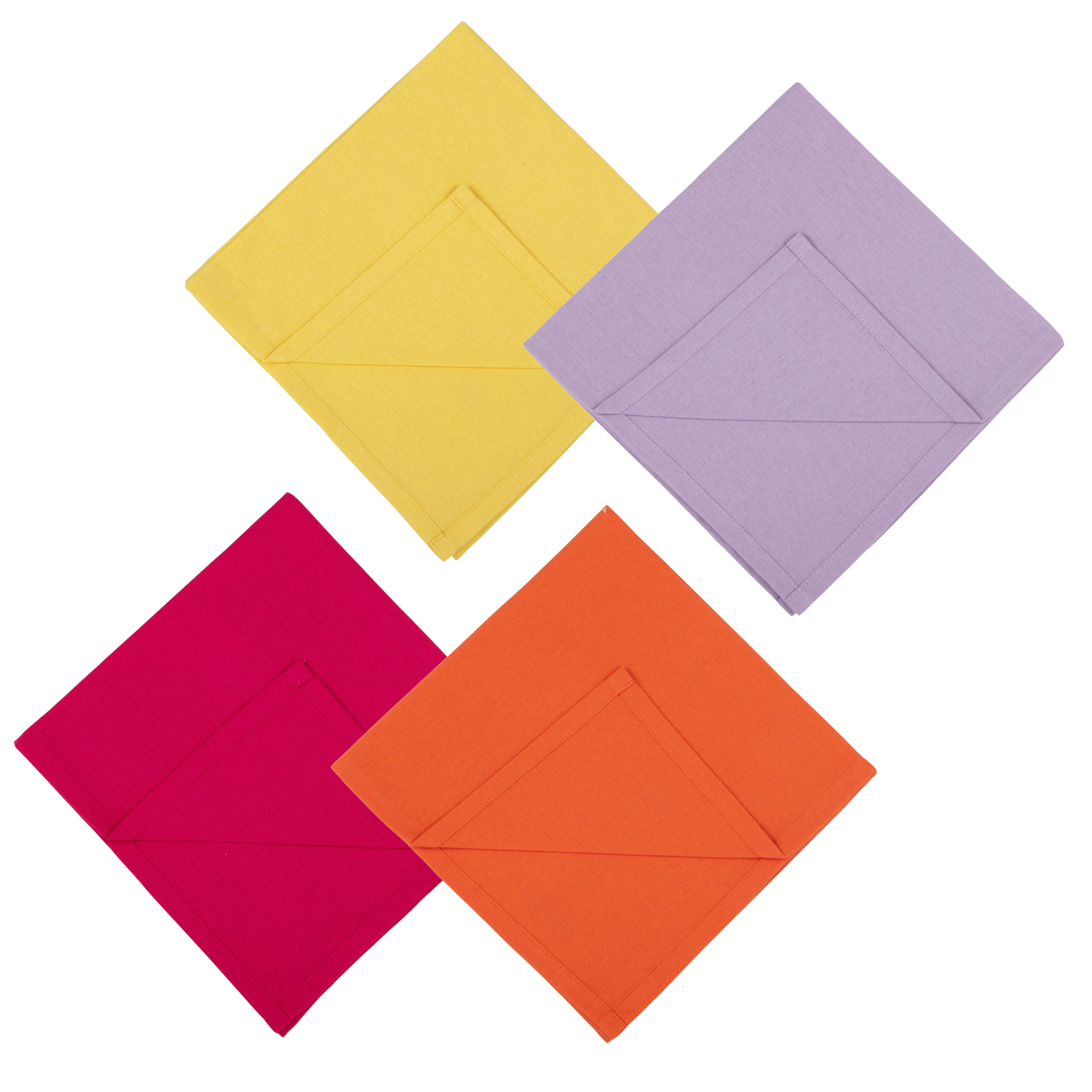 NELIA - Serviettes en coton biologique rose, jaune citron, orange et vieux mauve 45x45 (x4)