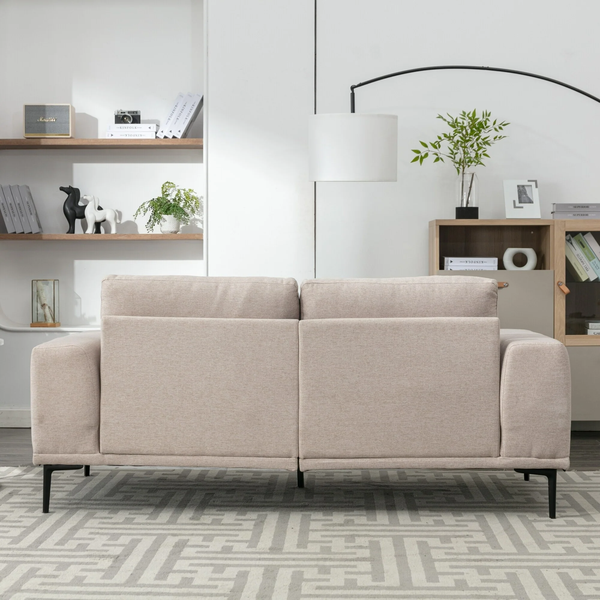 Beige 74.8'' Modern 2-Seater Fabric Sofa with Iron Legs and Comfortable Cushions for Living Room or Bedroom