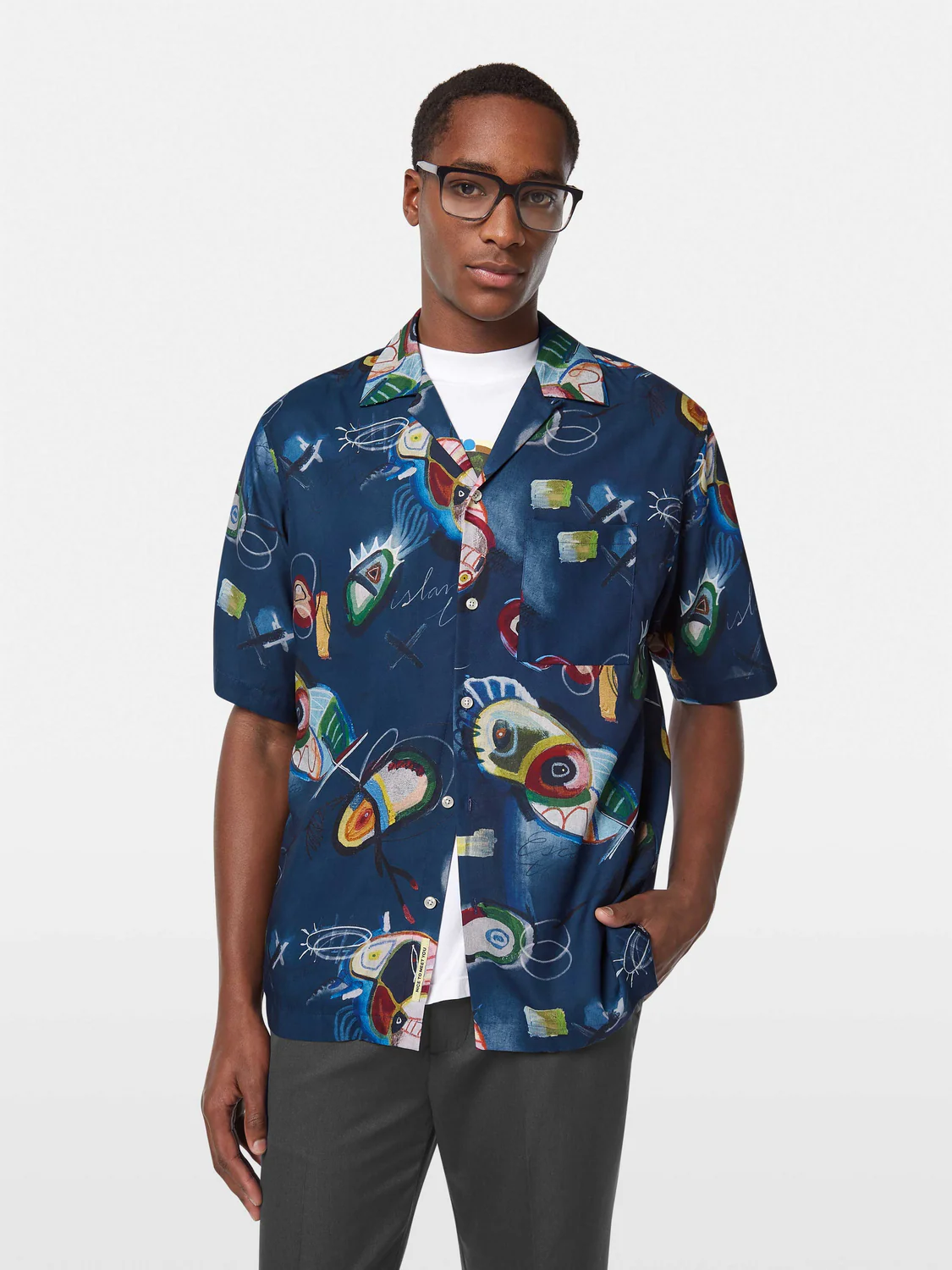 Abstract Island Short Sleeve Relaxed-Fit Tencel Shirt