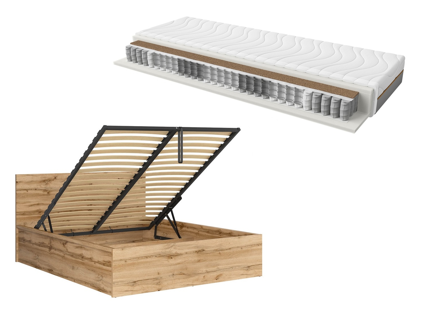 Zestaw łóżko Tetrix dąb wotan ze stelażem i materacem Ceres AV 160x200