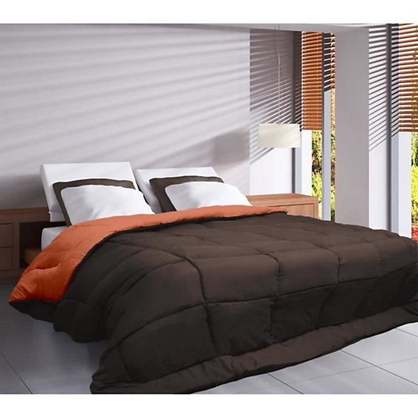 Couette légère réversible bicolore en microfibre 200 gr/m² (140x200 cm - Marron chocolat)