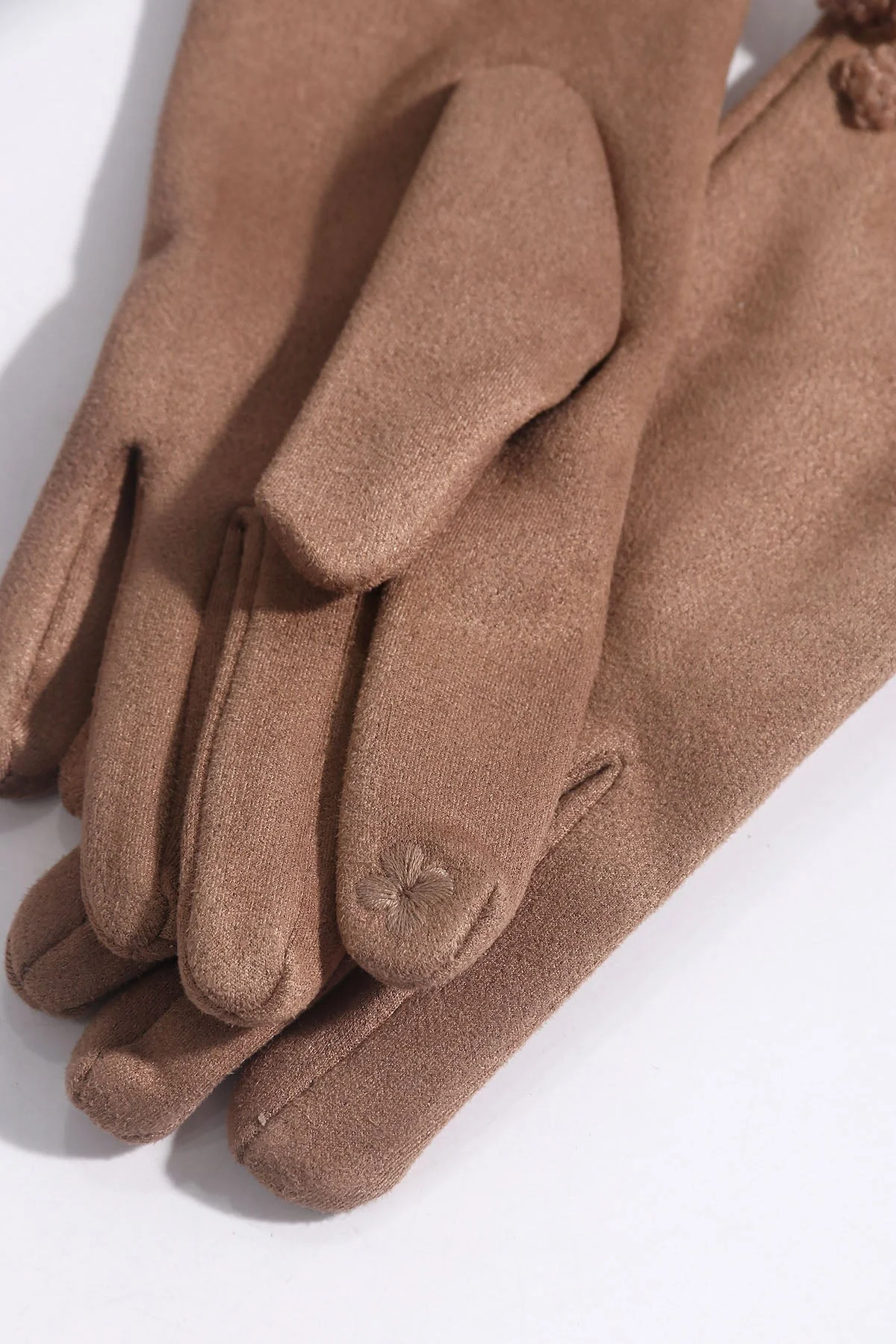 Beige Solid Glove With Trim