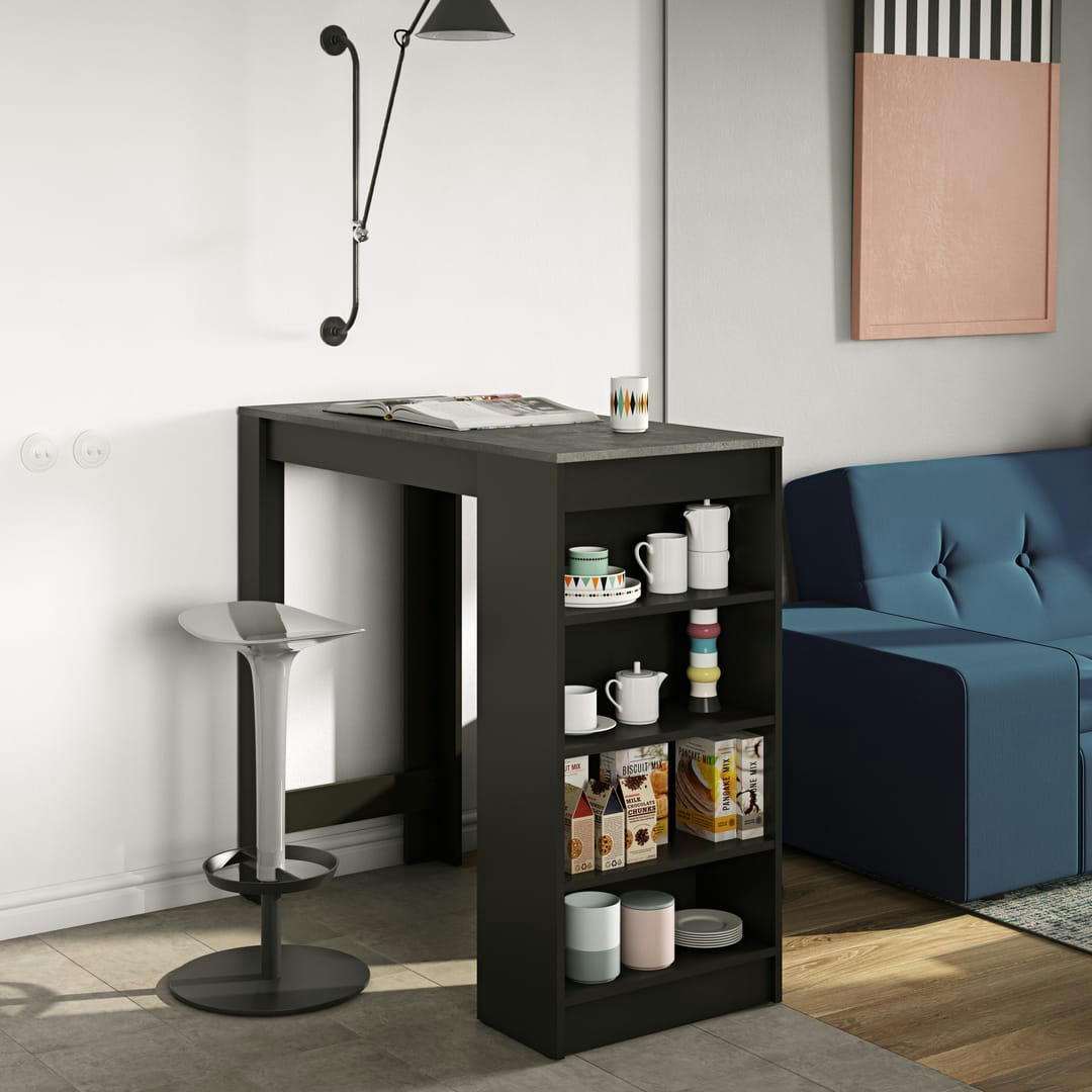 ARAVIS - Table bar effet bois noir et béton