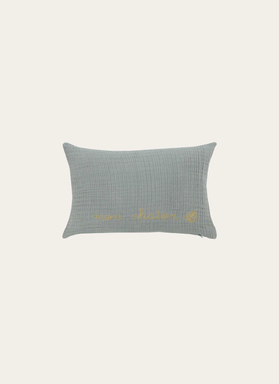 COUSSIN EN GAZE DE COTON BRODERIE FIL DORÉ MOUSSE