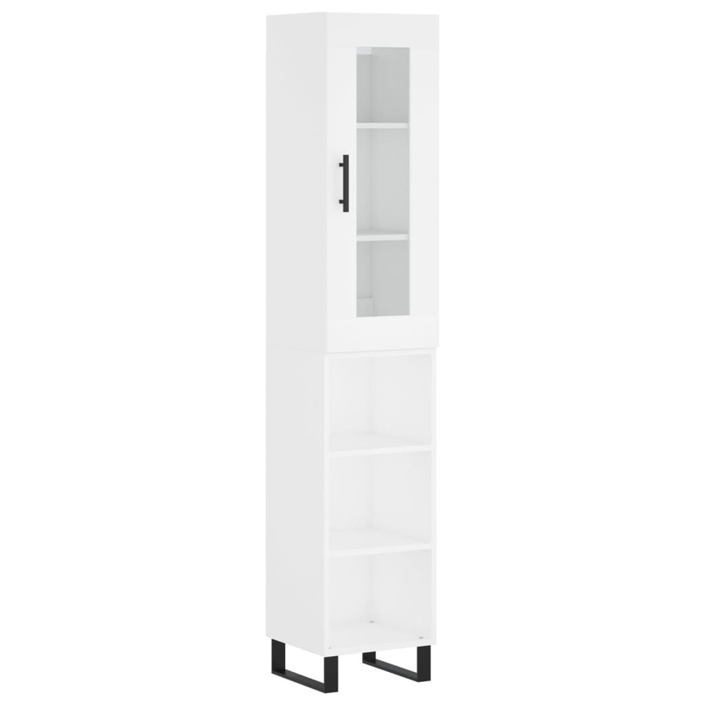 Szafka Biała z Drzwiami Szklanymi z Półkami 34.5x34x180 cm do Salonu