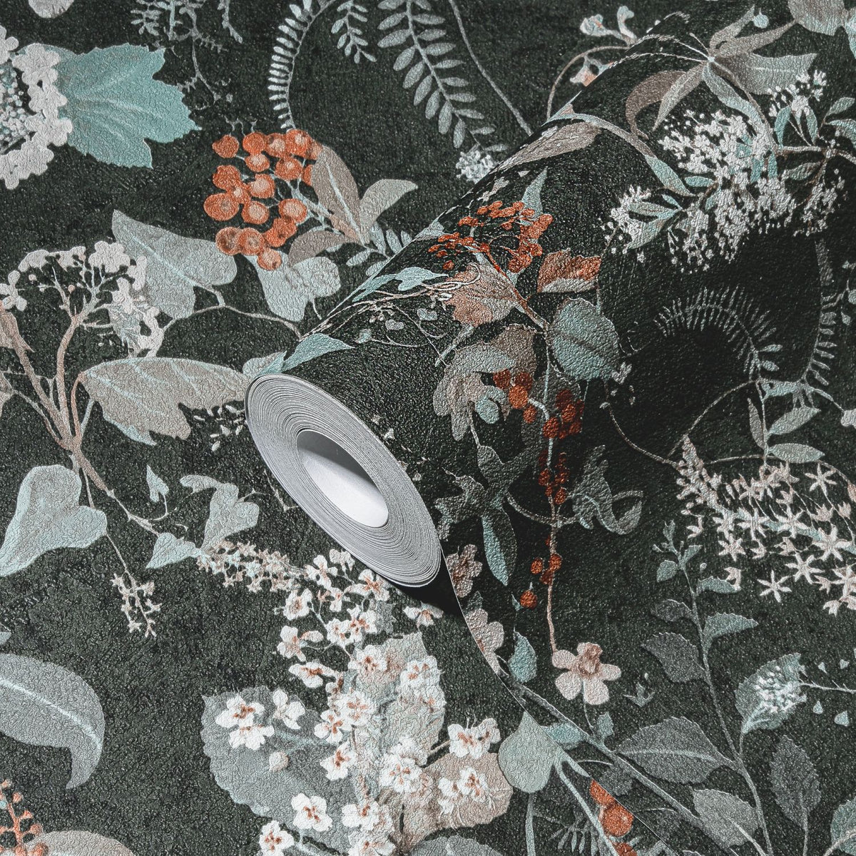 A.S. Création behang bloemen zwart, oranje en turquoise - 53 cm x 10.05 m - AS-388254