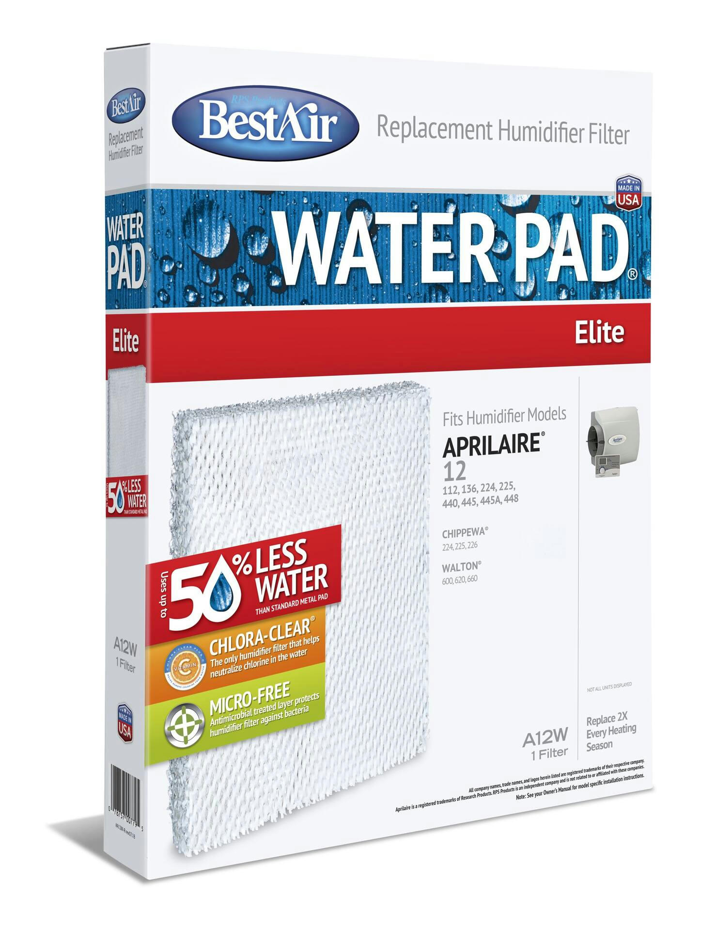BestAir A12W-PDQ-6 Whole Home Humidifier Replacement Water Pad For Aprilaire Humidifiers, White, 1-pk