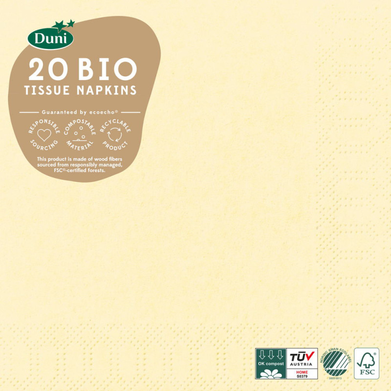 Serviette en tissu Bio 3 plis crème 33 x 33 cm 20 pièces DUNI