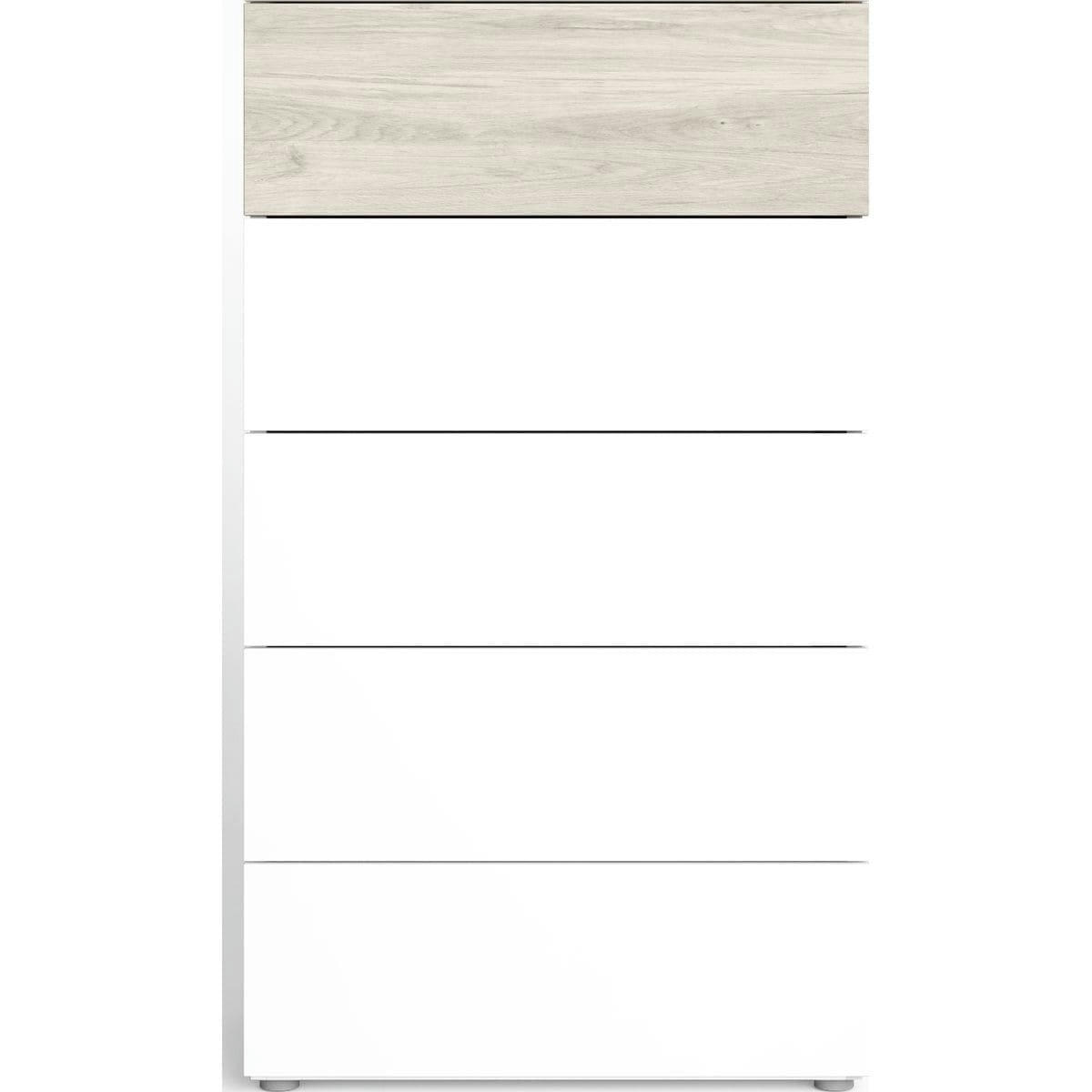ARIZONA - Chiffonnier 5 tiroirs blanc et effet bois 62 cm
