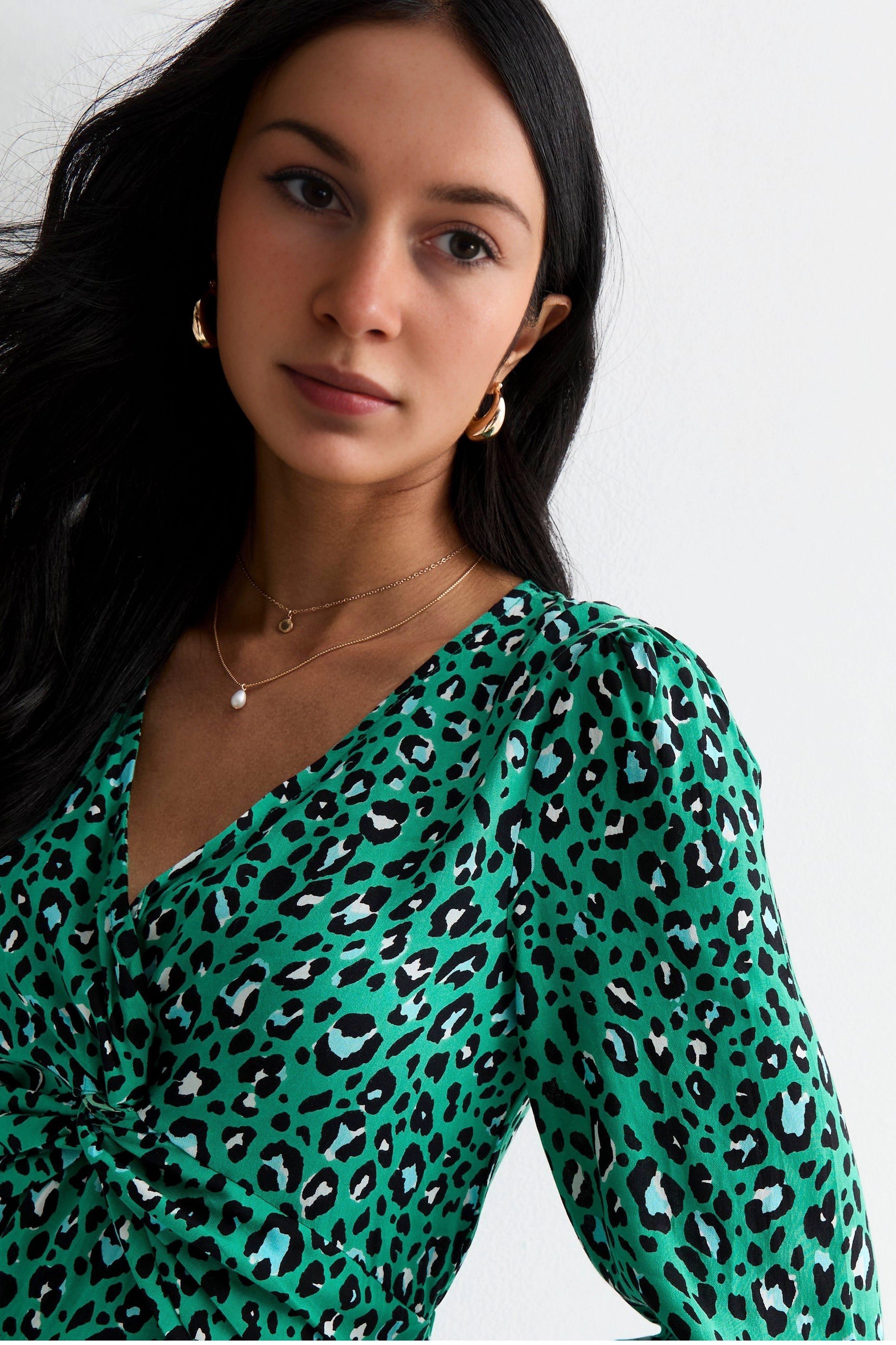 Cutie London Leopard Print Long Sleeve Tiered Dress