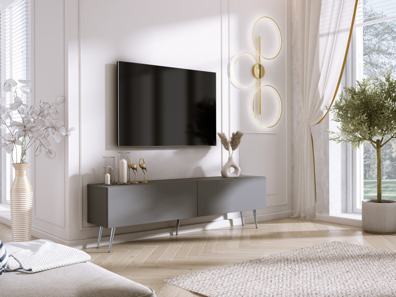 Szafka RTV : Antracyt, nogi chromowane, 170 x 34 x 32 cm
