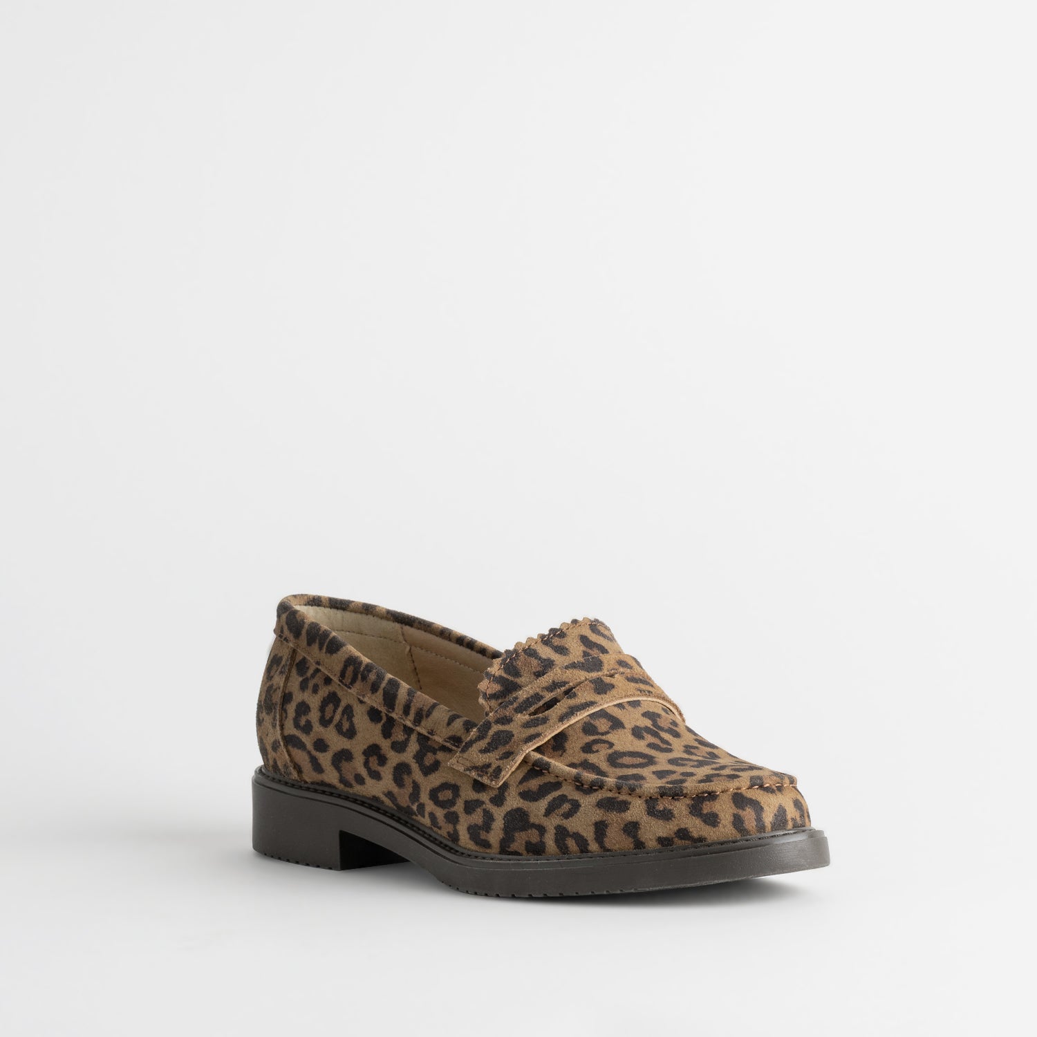Mocassin marron cuir velours effet léopard