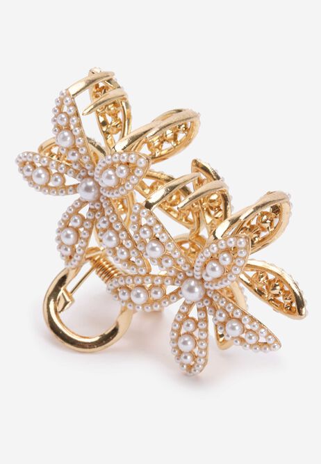Womens White Pearl Double Flower Hair Clip