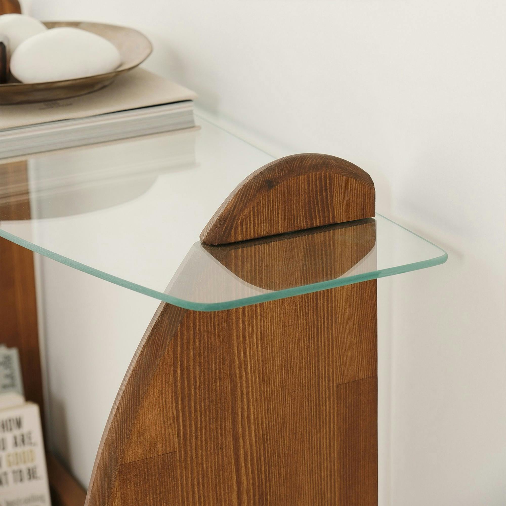 Console d'entrée vintage - bois brun, verre ANZIO