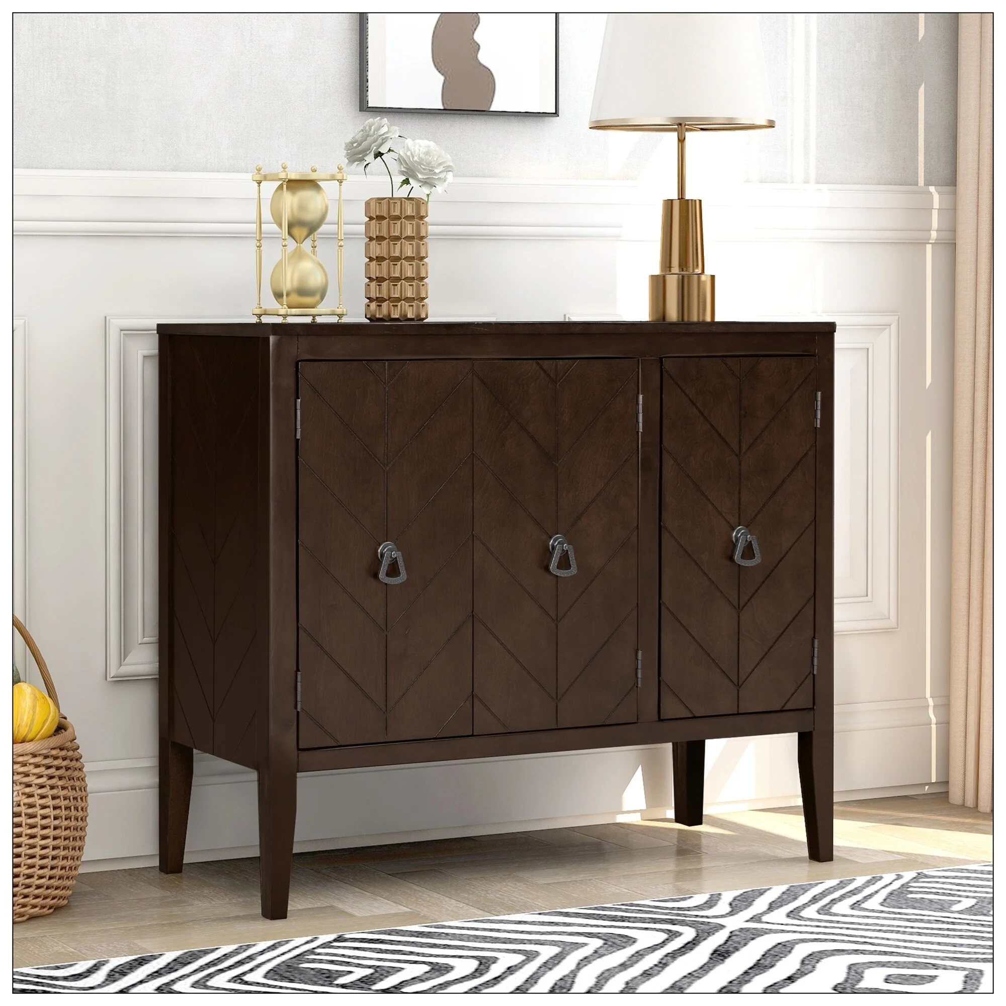Adjustable Shelf Storage Sideboard with 3 Retro Metal Handles