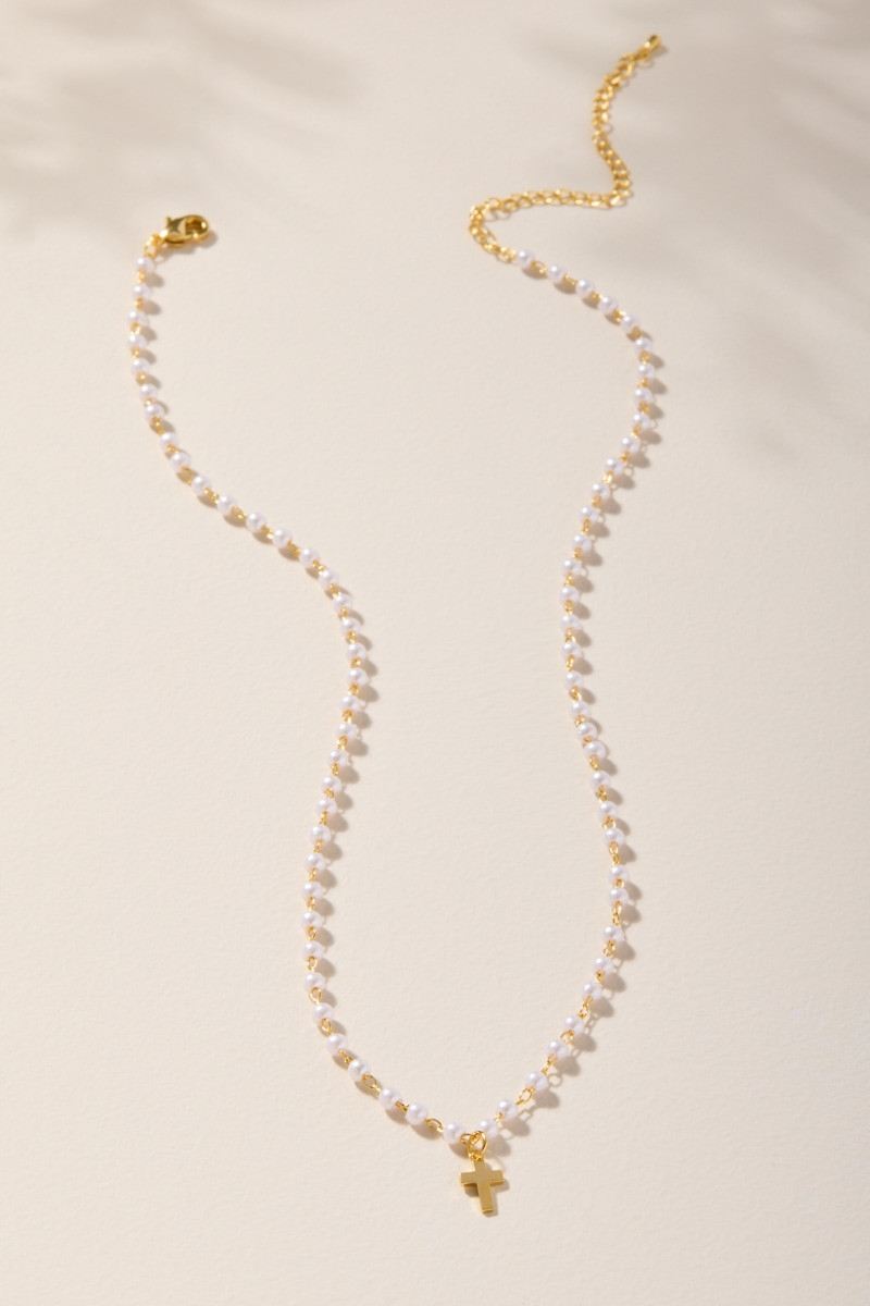 Bianca Pearl Cross Pendant Necklace