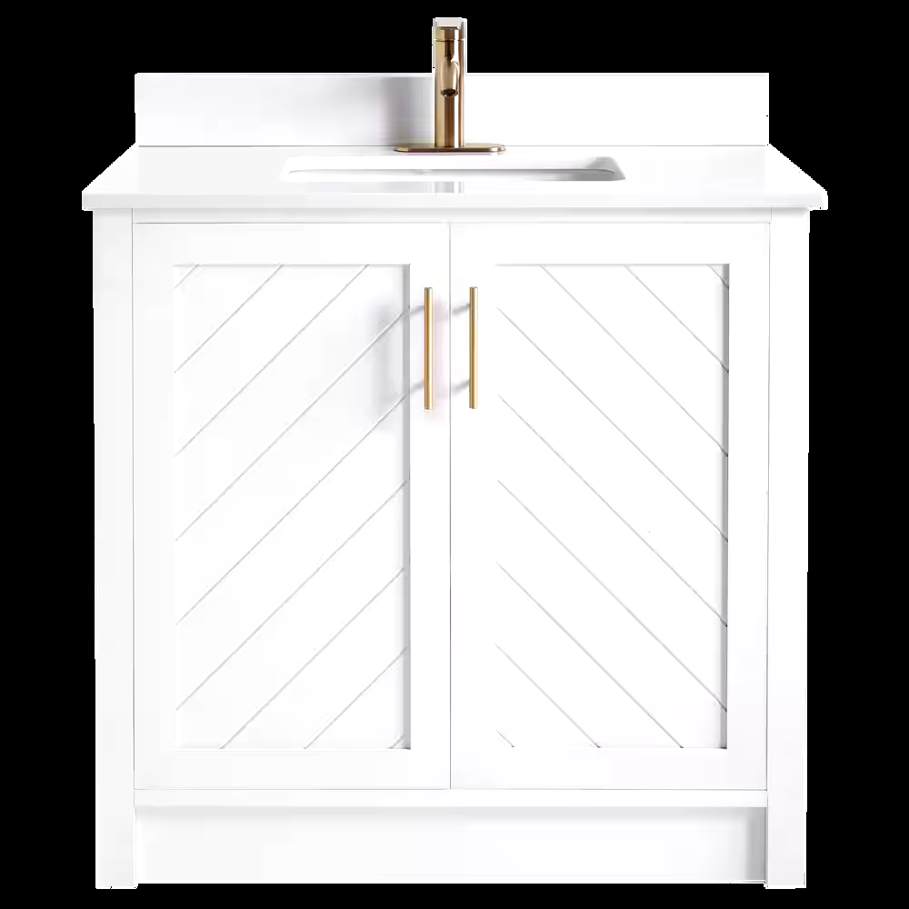 Canvas Brooks Double Door Single Sink Stone Top Bathroom Vanity, White, 30-in
