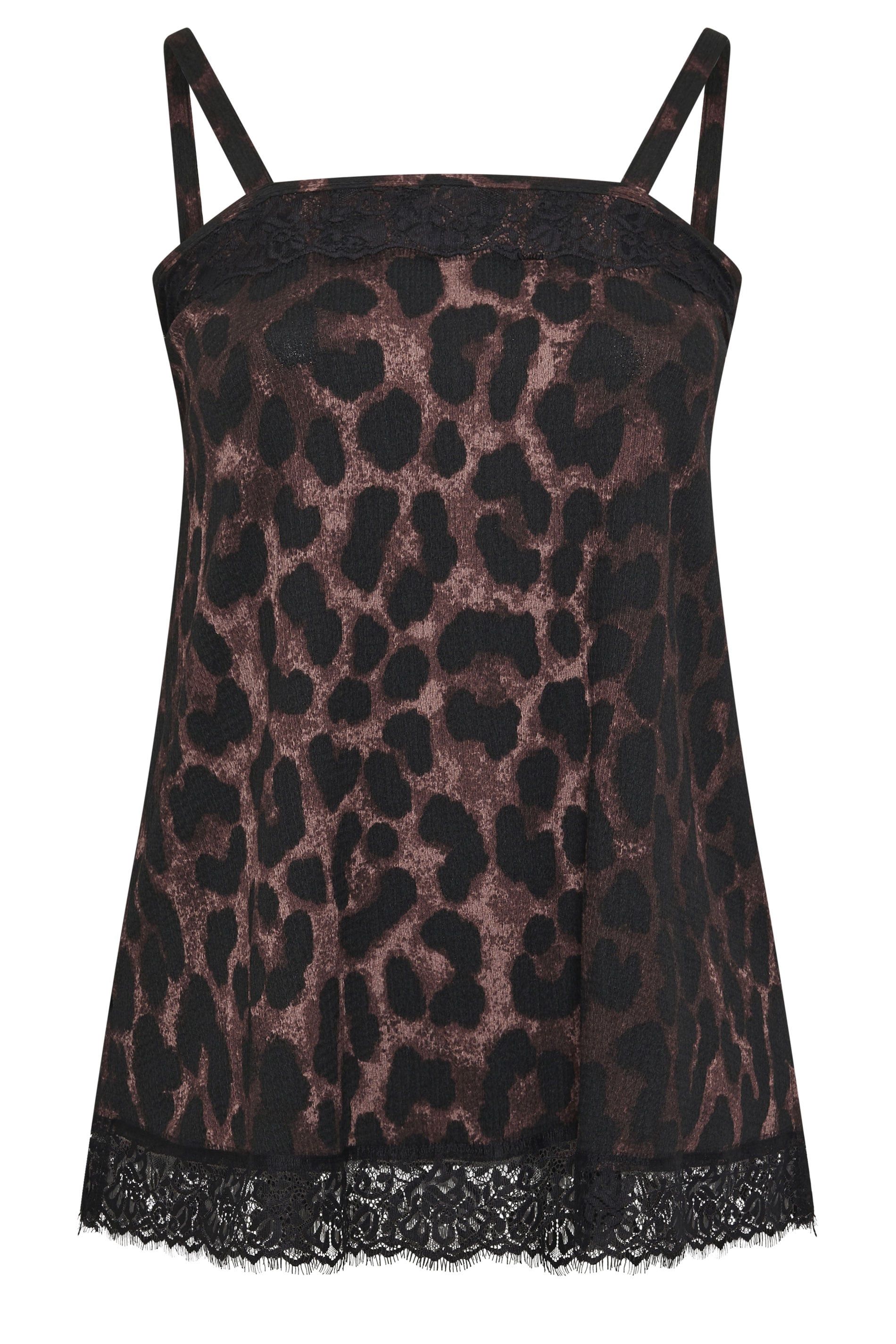 Yours Leopard Print Lace Trim Vest Top