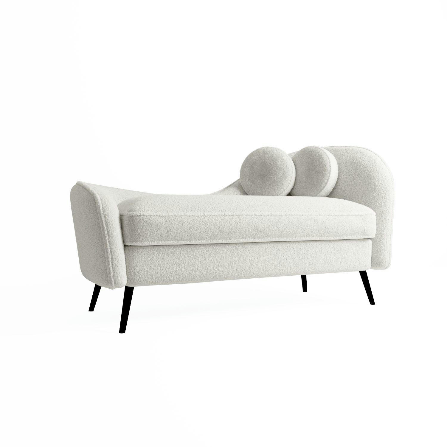 MILA - Méridienne effet laine bouclée, pieds métal noir