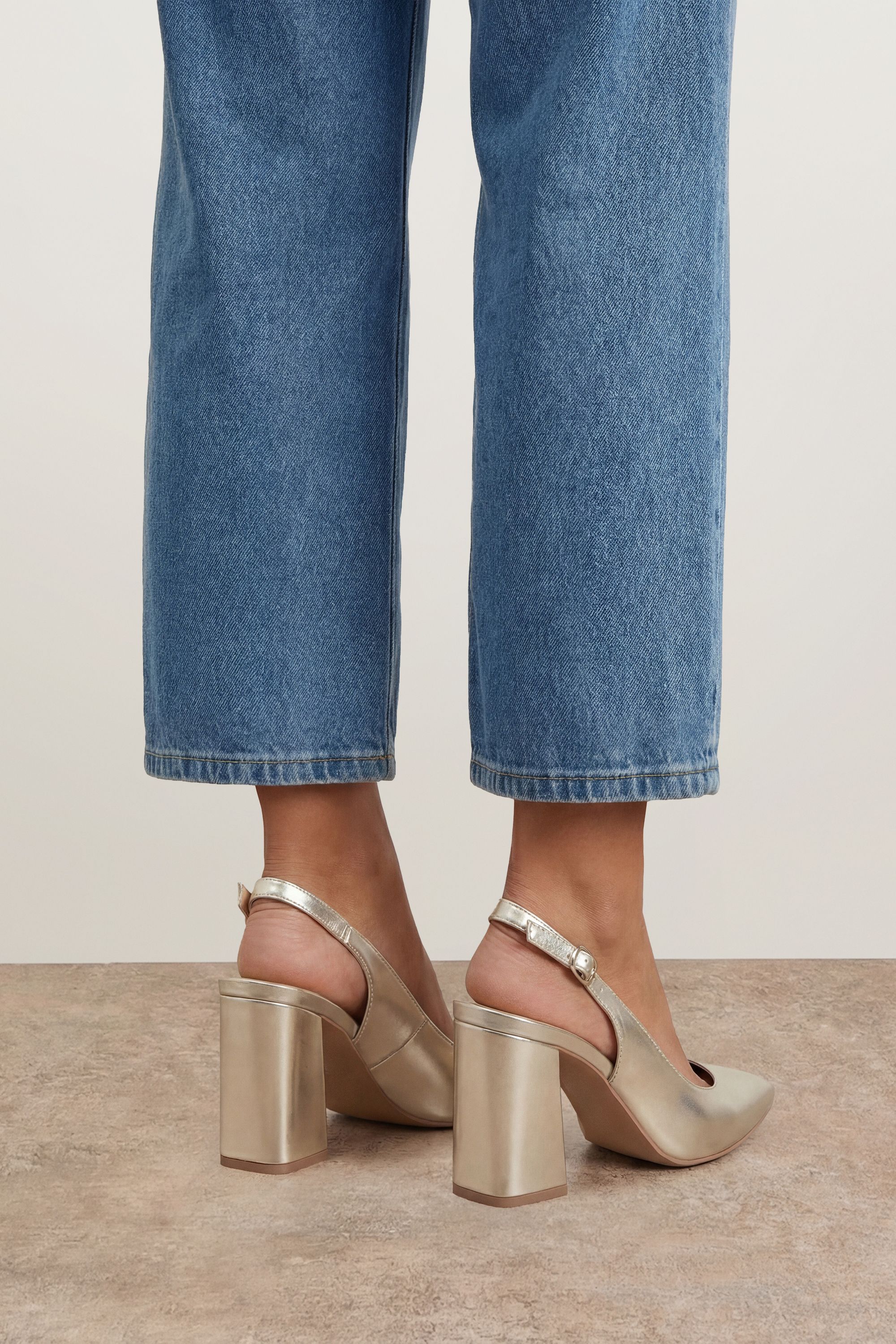 Oasis Nicola Faux Metallic Leather Slingback Pointed Court Shoes