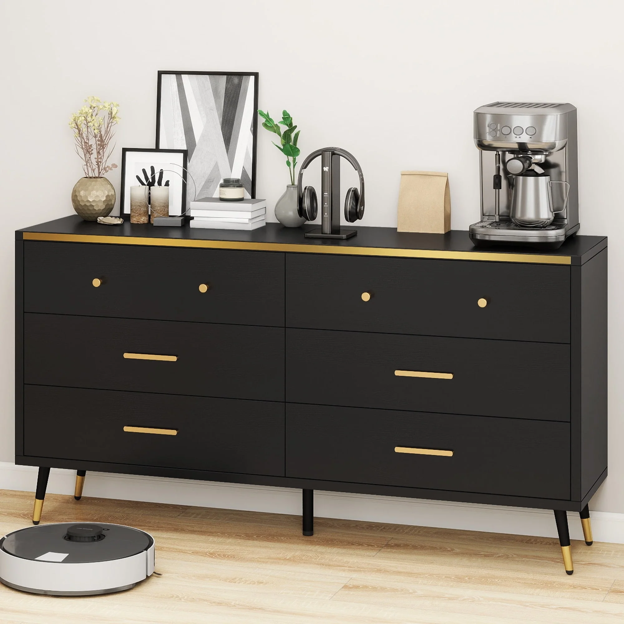 55 Wide Modern Wood 6 Drawers Dresser Chest of Drawers