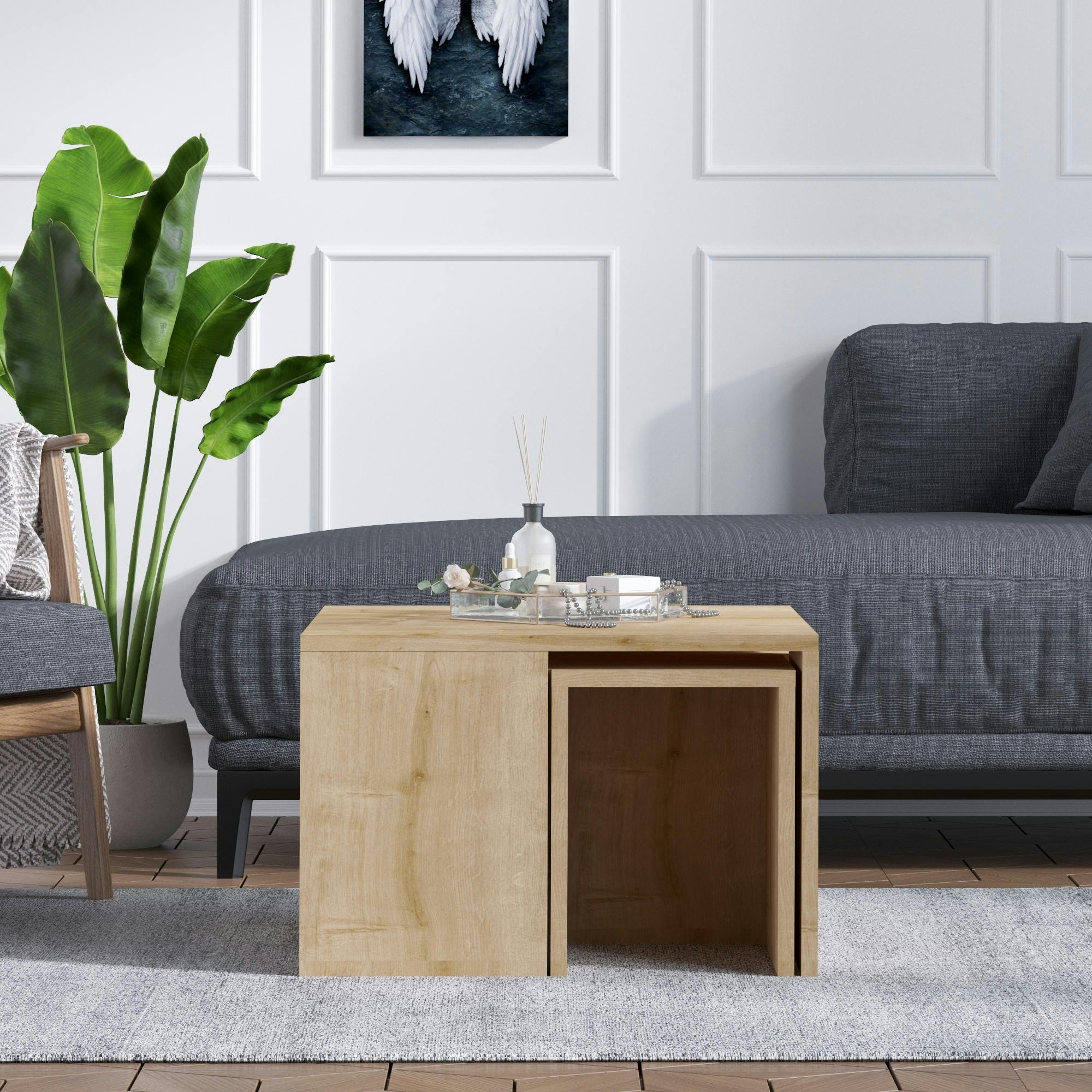 Table basse gigogne effet chêne - 5 pièces MARFA